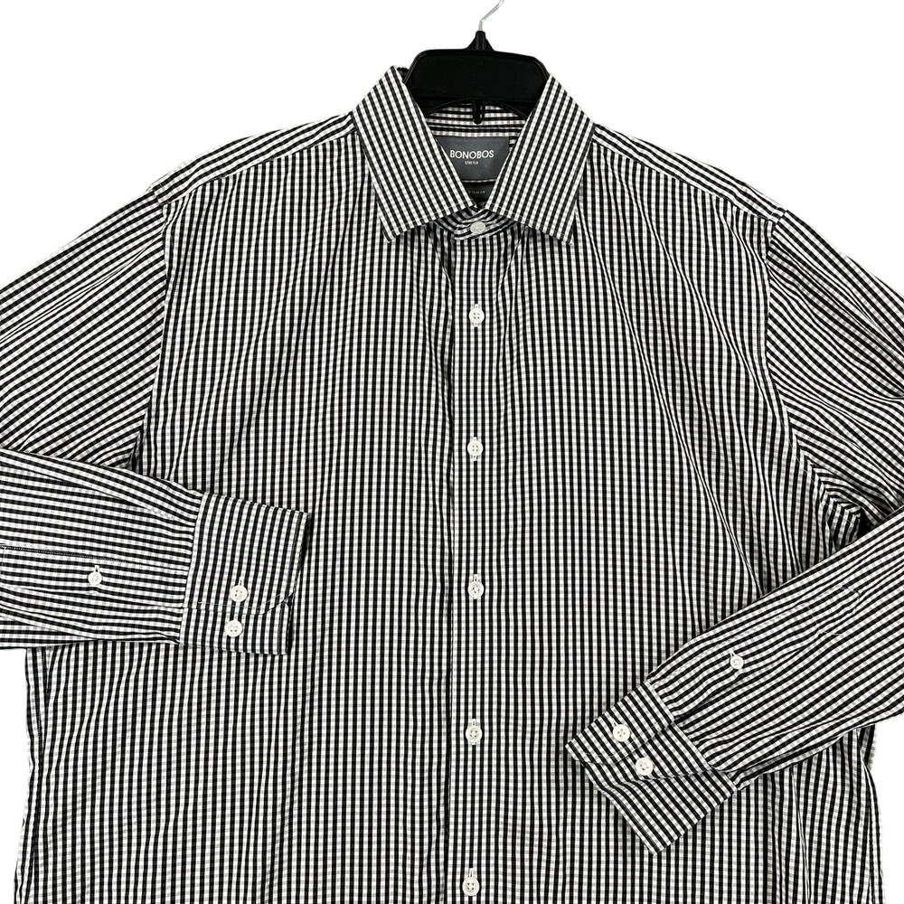 Bonobos Tailored Slim Fit Button Down Shirt Men 17 35 Gingham Stretch Workwear